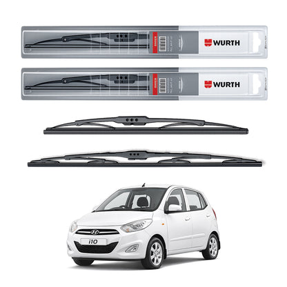 Wurth Metal Wiper Blades for Hyundai i10 – 22” Driver + 16” Passenger (Set of 2) | All-Weather Premium Quality