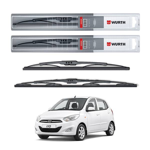 Wurth Metal Wiper Blades for Hyundai i10 – 22” Driver + 16” Passenger (Set of 2) | All-Weather Premium Quality