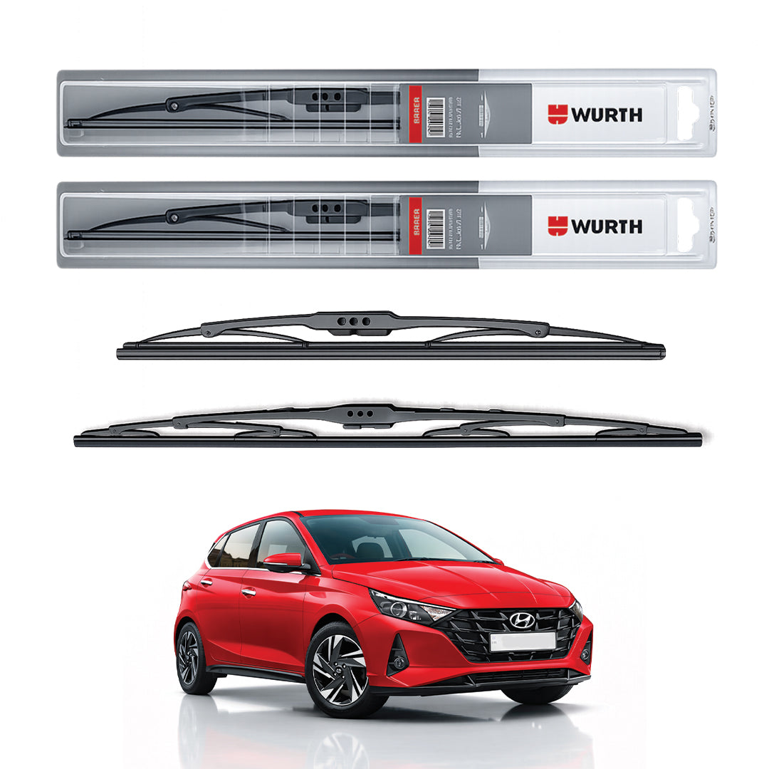 Wurth Metal Wiper Blades for Hyundai i20 (2020 Onwards) – 24” Driver + 16” Passenger (Set of 2) | All-Weather Premium Quality