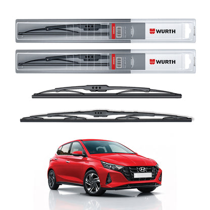 Wurth Metal Wiper Blades for Hyundai i20 (2020 Onwards) – 24” Driver + 16” Passenger (Set of 2) | All-Weather Premium Quality