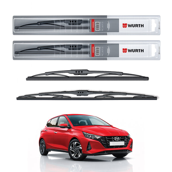 Wurth Metal Wiper Blades for Hyundai i20 (2020 Onwards) – 24” Driver + 16” Passenger (Set of 2) | All-Weather Premium Quality