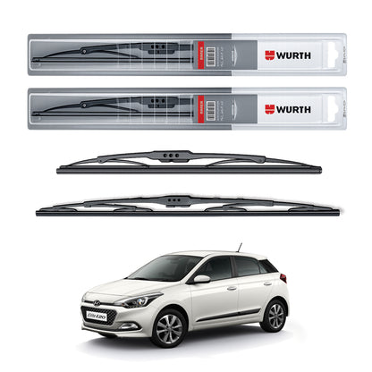 Wurth Metal Wiper Blades for Hyundai Elite i20 – 24” Driver + 14” Passenger (Set of 2) | All-Weather Premium Quality
