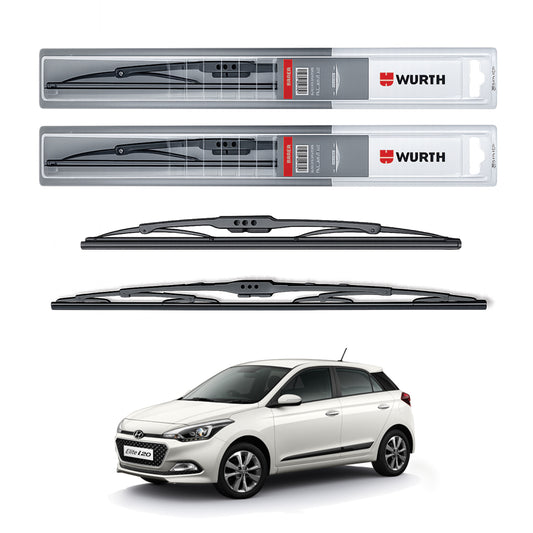 Wurth Metal Wiper Blades for Hyundai Elite i20 – 24” Driver + 14” Passenger (Set of 2) | All-Weather Premium Quality
