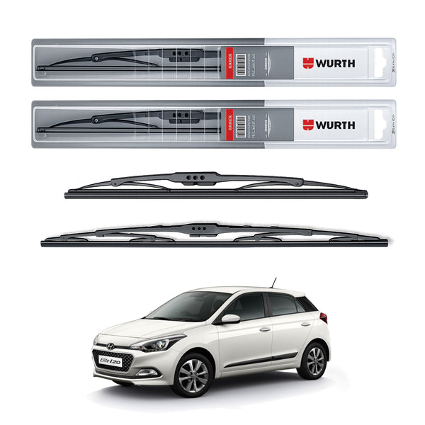 Wurth Metal Wiper Blades for Hyundai Elite i20 – 24” Driver + 14” Passenger (Set of 2) | All-Weather Premium Quality