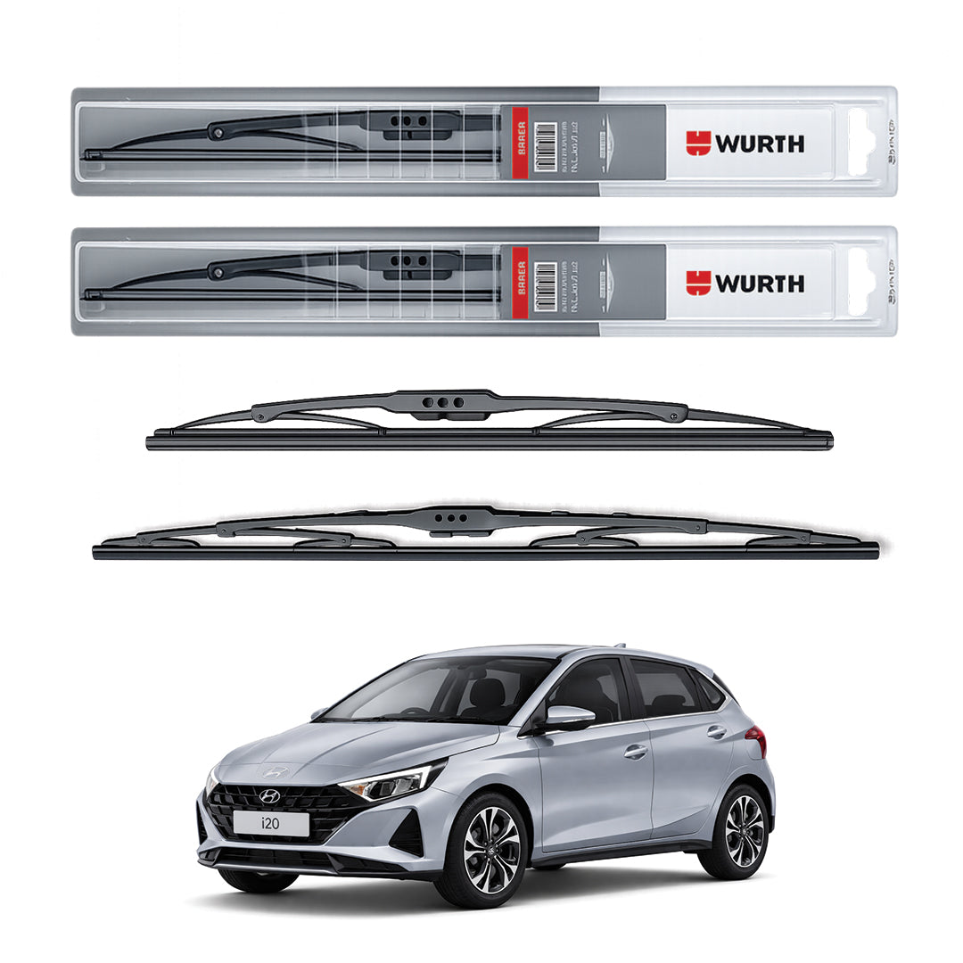 Wurth Metal Wiper Blades for Hyundai i20 – 24” Driver + 16” Passenger (Set of 2) | All-Weather Premium Quality