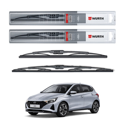 Wurth Metal Wiper Blades for Hyundai i20 – 24” Driver + 16” Passenger (Set of 2) | All-Weather Premium Quality