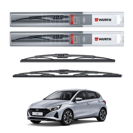 Wurth Metal Wiper Blades for Hyundai i20 – 24” Driver + 16” Passenger (Set of 2) | All-Weather Premium Quality