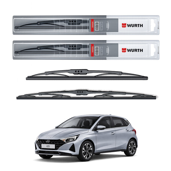 Wurth Metal Wiper Blades for Hyundai i20 – 24” Driver + 16” Passenger (Set of 2) | All-Weather Premium Quality