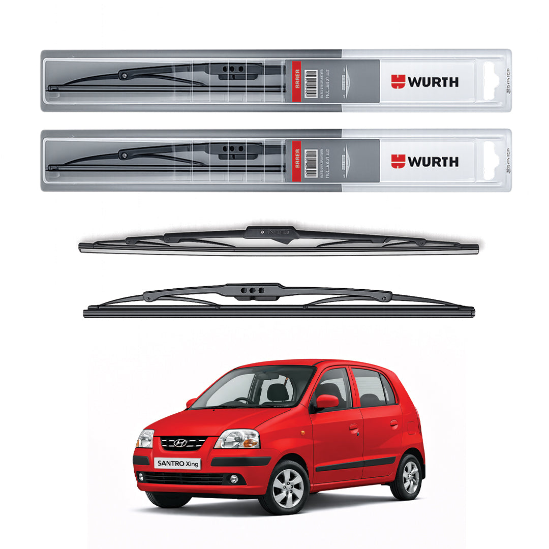 Wurth Metal Wiper Blades for Hyundai Santro Xing – 20” Driver + 16” Passenger (Set of 2) | All-Weather Premium Quality