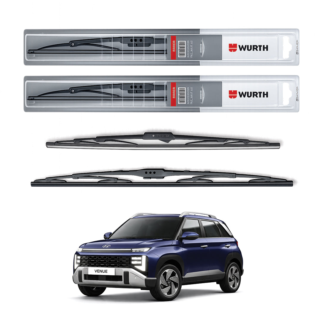 Wurth Metal Wiper Blades for Hyundai Venue – 24” Driver + 18” Passenger (Set of 2) | All-Weather Premium Quality