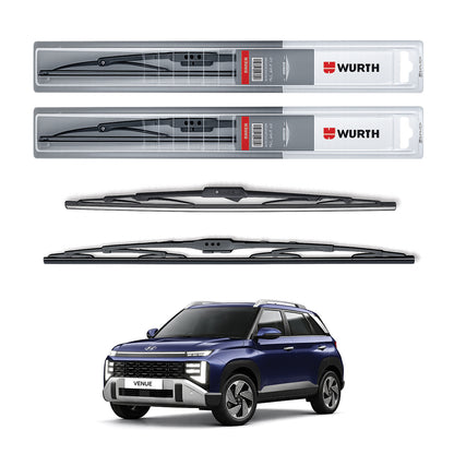 Wurth Metal Wiper Blades for Hyundai Venue – 24” Driver + 18” Passenger (Set of 2) | All-Weather Premium Quality