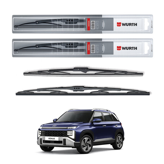 Wurth Metal Wiper Blades for Hyundai Venue – 24” Driver + 18” Passenger (Set of 2) | All-Weather Premium Quality