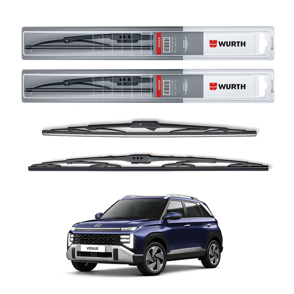 Wurth Metal Wiper Blades for Hyundai Venue – 24” Driver + 18” Passenger (Set of 2) | All-Weather Premium Quality