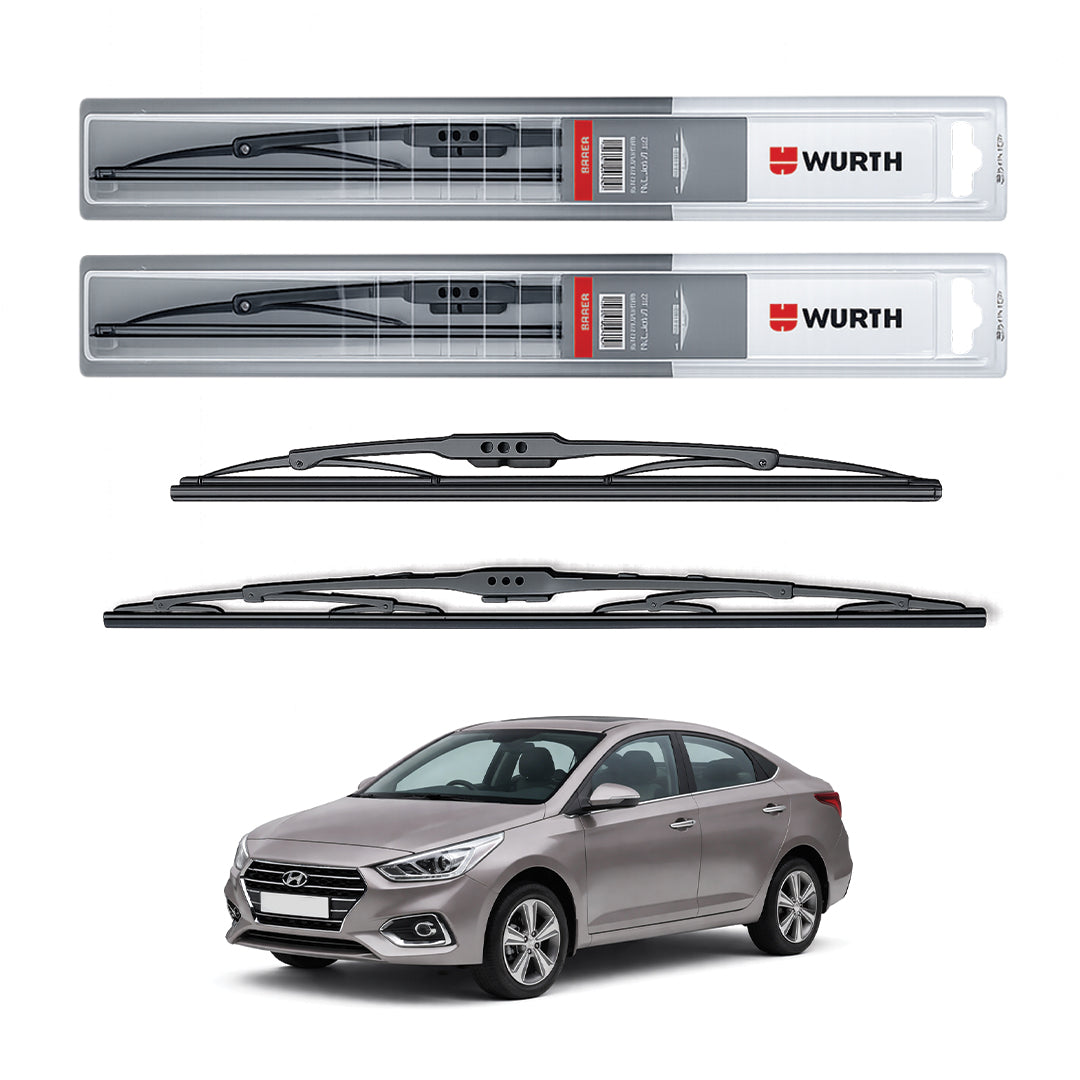 Wurth Metal Wiper Blades for Hyundai Verna (2017 Onwards) – 24” Driver + 16” Passenger (Set of 2) | All-Weather Premium Quality