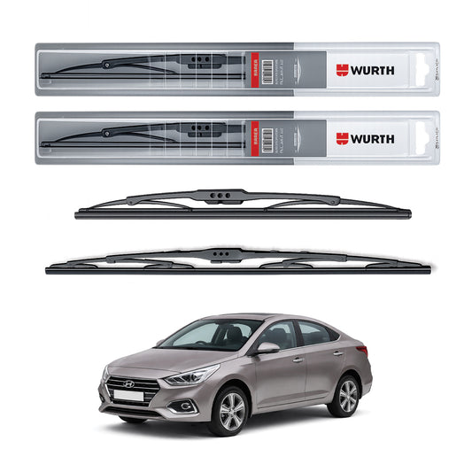 Wurth Metal Wiper Blades for Hyundai Verna (2017 Onwards) – 24” Driver + 16” Passenger (Set of 2) | All-Weather Premium Quality