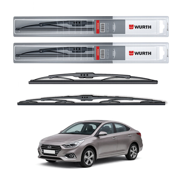 Wurth Metal Wiper Blades for Hyundai Verna (2017 Onwards) – 24” Driver + 16” Passenger (Set of 2) | All-Weather Premium Quality