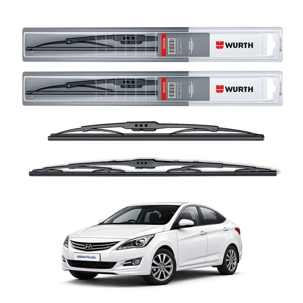 Wurth Metal Wiper Blades for Hyundai Verna Fluidic – 24” Driver + 16” Passenger (Set of 2) | All-Weather Premium Quality