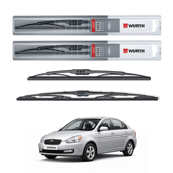Wurth Metal Wiper Blades for Hyundai Verna (Old Model) – 24” Driver + 16” Passenger (Set of 2) | All-Weather Premium Quality