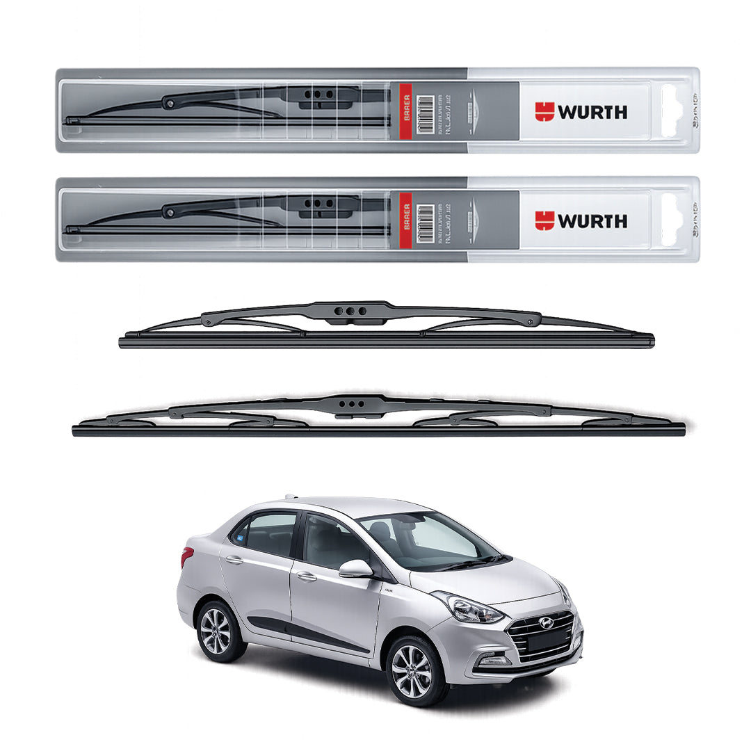 Wurth Metal Wiper Blades for Hyundai Xcent – 22” Driver + 16” Passenger (Set of 2) | All-Weather Premium Quality