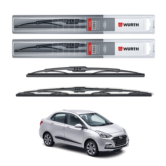 Wurth Metal Wiper Blades for Hyundai Xcent – 22” Driver + 16” Passenger (Set of 2) | All-Weather Premium Quality