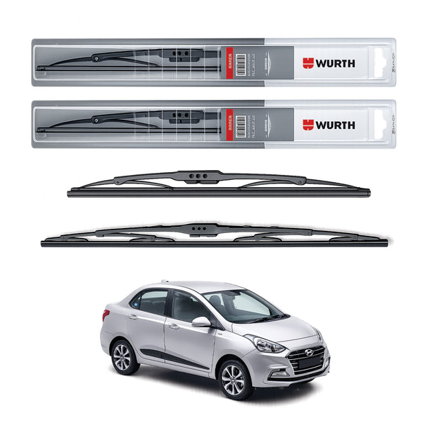 Wurth Metal Wiper Blades for Hyundai Xcent – 22” Driver + 16” Passenger (Set of 2) | All-Weather Premium Quality