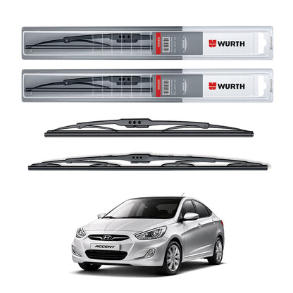 Wurth Metal Wiper Blades for Hyundai Accent – 22” Driver + 16” Passenger (Set of 2) | All-Weather Premium Quality