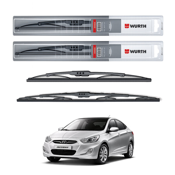 Wurth Metal Wiper Blades for Hyundai Accent – 22” Driver + 16” Passenger (Set of 2) | All-Weather Premium Quality