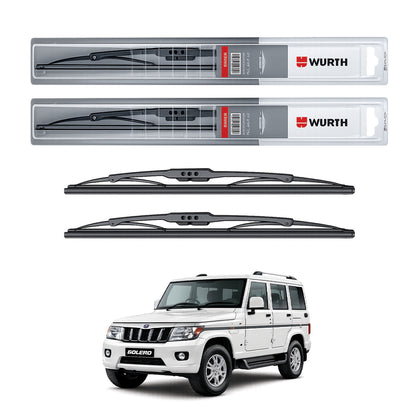 Wurth Metal Wiper Blades for Mahindra Bolero – 16” Driver + 16” Passenger (Set of 2) | All-Weather Premium Quality