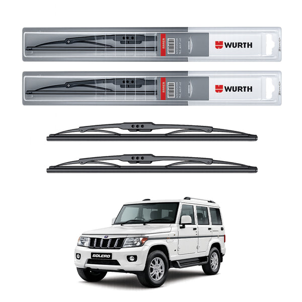 Wurth Metal Wiper Blades for Mahindra Bolero – 16” Driver + 16” Passenger (Set of 2) | All-Weather Premium Quality