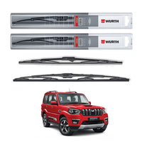 Wurth Metal Wiper Blades for Mahindra Scorpio – 21” Driver + 19” Passenger (Set of 2) | All-Weather Premium Quality