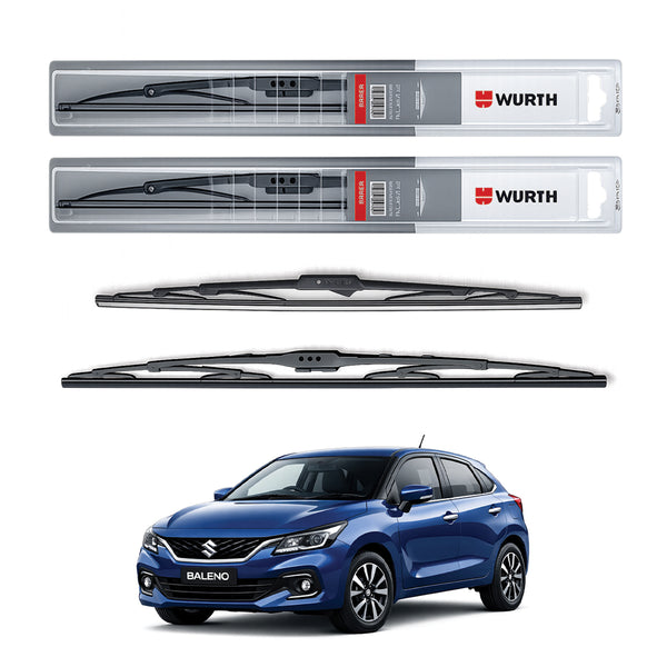 Wurth Metal Wiper Blades for Maruti Suzuki Baleno – 21” Driver + 19” Passenger (Set of 2) | All-Weather Premium Quality