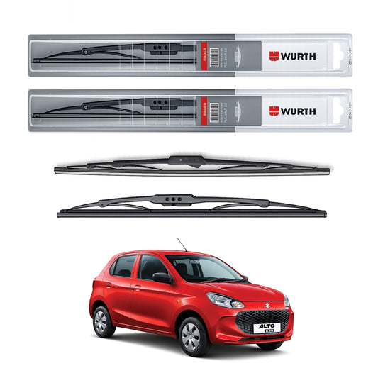 Wurth Metal Wiper Blades for Maruti Suzuki Alto K10 – 18” Driver + 16” Passenger (Set of 2) | All-Weather Premium Quality