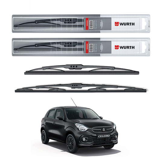 Wurth Metal Wiper Blades for Maruti Suzuki Celerio – 21” Driver + 14” Passenger (Set of 2) | All-Weather Premium Quality