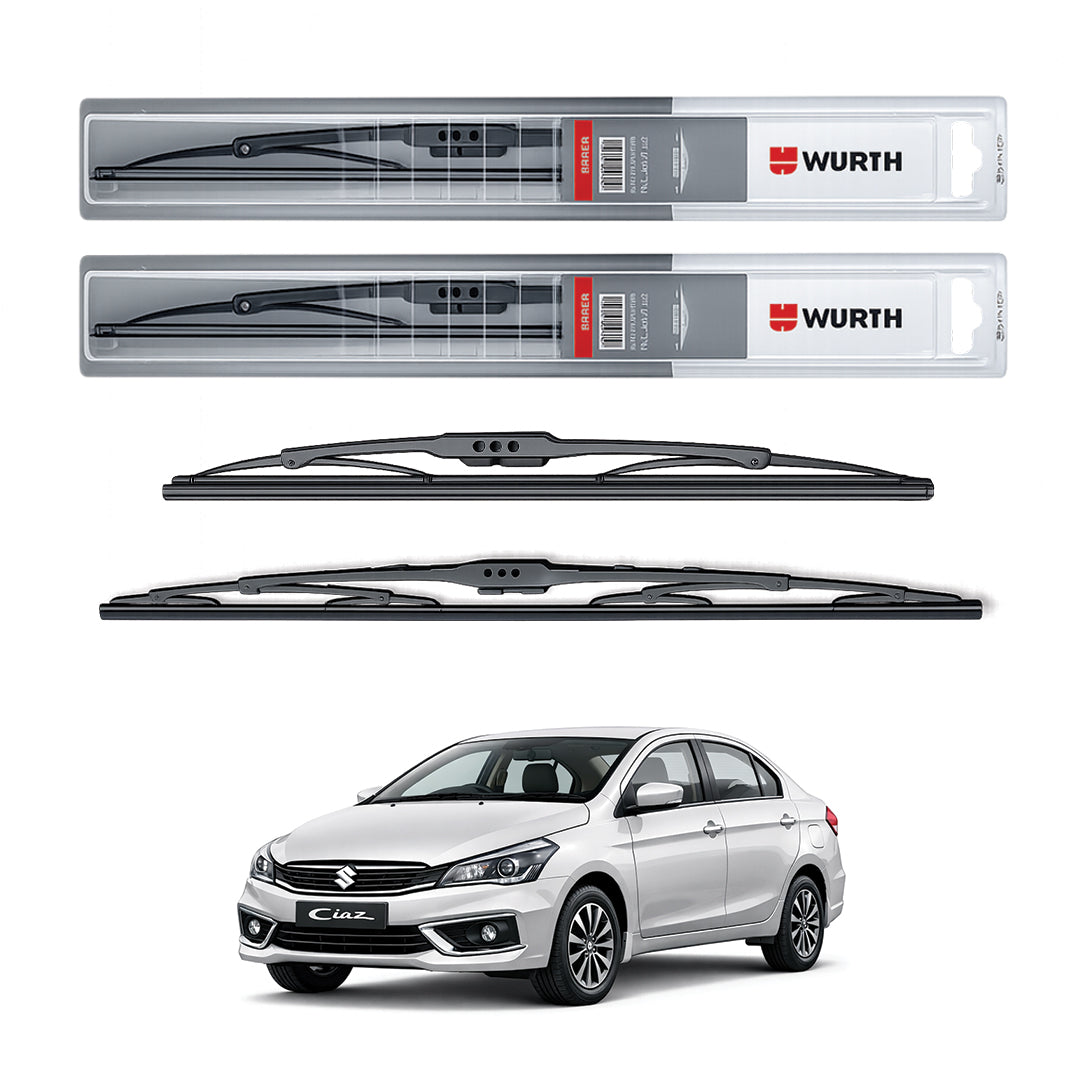 Wurth Metal Wiper Blades for Maruti Suzuki Ciaz – 24” Driver + 16” Passenger (Set of 2) | All-Weather Premium Quality
