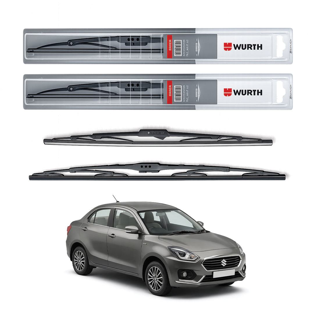 Wurth Metal Wiper Blades for Maruti Suzuki Dzire (2017 Onwards) – 21” Driver + 19” Passenger (Set of 2) | All-Weather Premium Quality