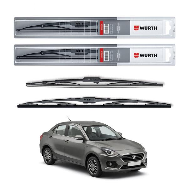 Wurth Metal Wiper Blades for Maruti Suzuki Dzire (2017 Onwards) – 21” Driver + 19” Passenger (Set of 2) | All-Weather Premium Quality