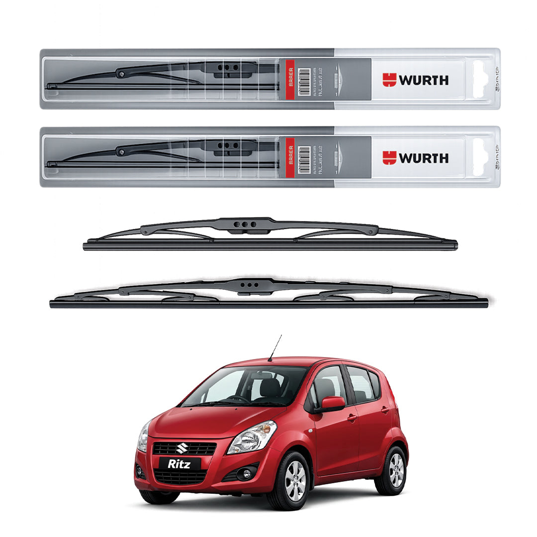 Wurth Metal Wiper Blades for Maruti Suzuki Ritz – 22” Driver + 16” Passenger (Set of 2) | All-Weather Premium Quality