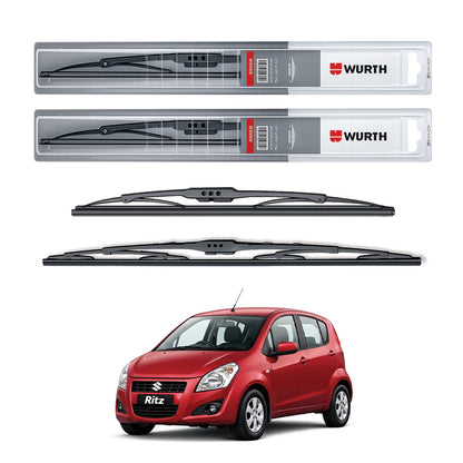 Wurth Metal Wiper Blades for Maruti Suzuki Ritz – 22” Driver + 16” Passenger (Set of 2) | All-Weather Premium Quality