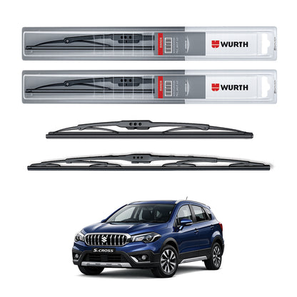 Wurth Metal Wiper Blades for Maruti Suzuki S-Cross – 24” Driver + 16” Passenger (Set of 2) | All-Weather Premium Quality