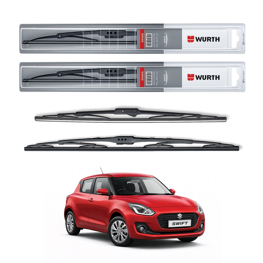 Wurth Metal Wiper Blades for Maruti Suzuki Swift (2018 Onwards) – 21” Driver + 19” Passenger (Set of 2) | All-Weather Premium Quality