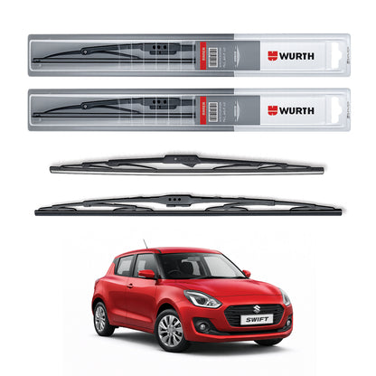Wurth Metal Wiper Blades for Maruti Suzuki Swift (2018 Onwards) – 21” Driver + 19” Passenger (Set of 2) | All-Weather Premium Quality