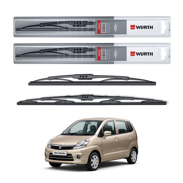 Wurth Metal Wiper Blades for Maruti Suzuki Zen Estilo – 21” Driver + 12” Passenger (Set of 2) | All-Weather Premium Quality