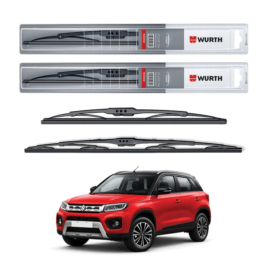 Wurth Metal Wiper Blades for Maruti Suzuki Vitara Brezza (Till 2019) – 24” Driver + 16” Passenger (Set of 2) | All-Weather Premium Quality
