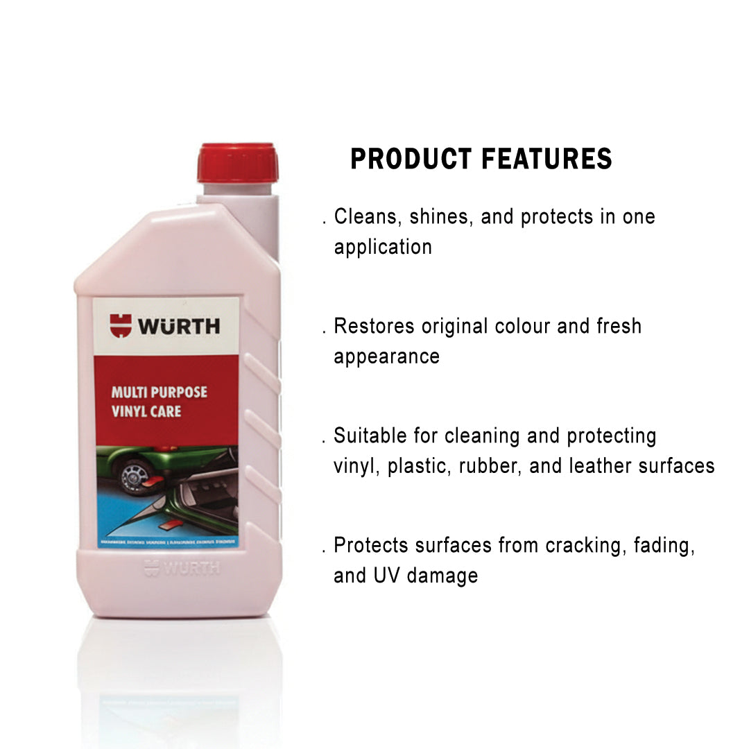 Würth Multi Purpose Vinyl Care – 1 L | Plastic & Rubber Conditioner for Interior & Exterior
