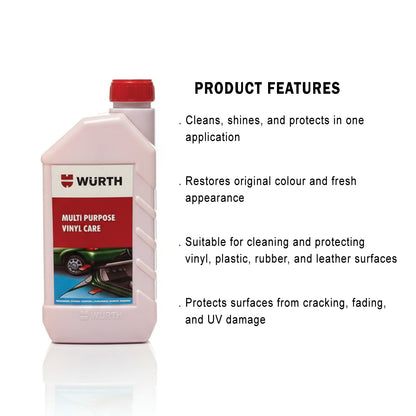 Würth Multi Purpose Vinyl Care – 1 L | Plastic & Rubber Conditioner for Interior & Exterior