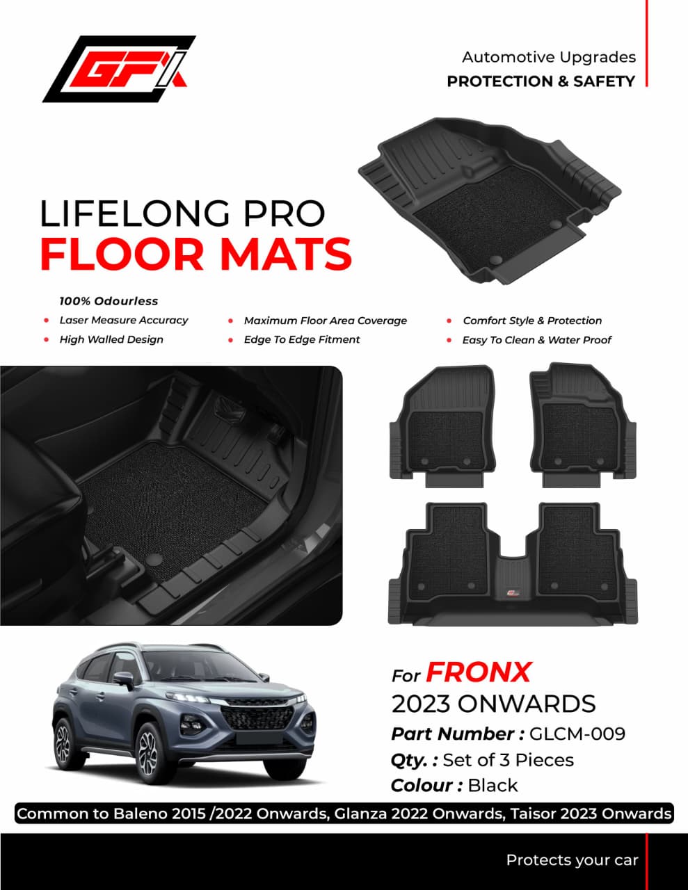GFX Lifelong Pro Floor Mats for Baleno, Glanza, Taisor & Fronx