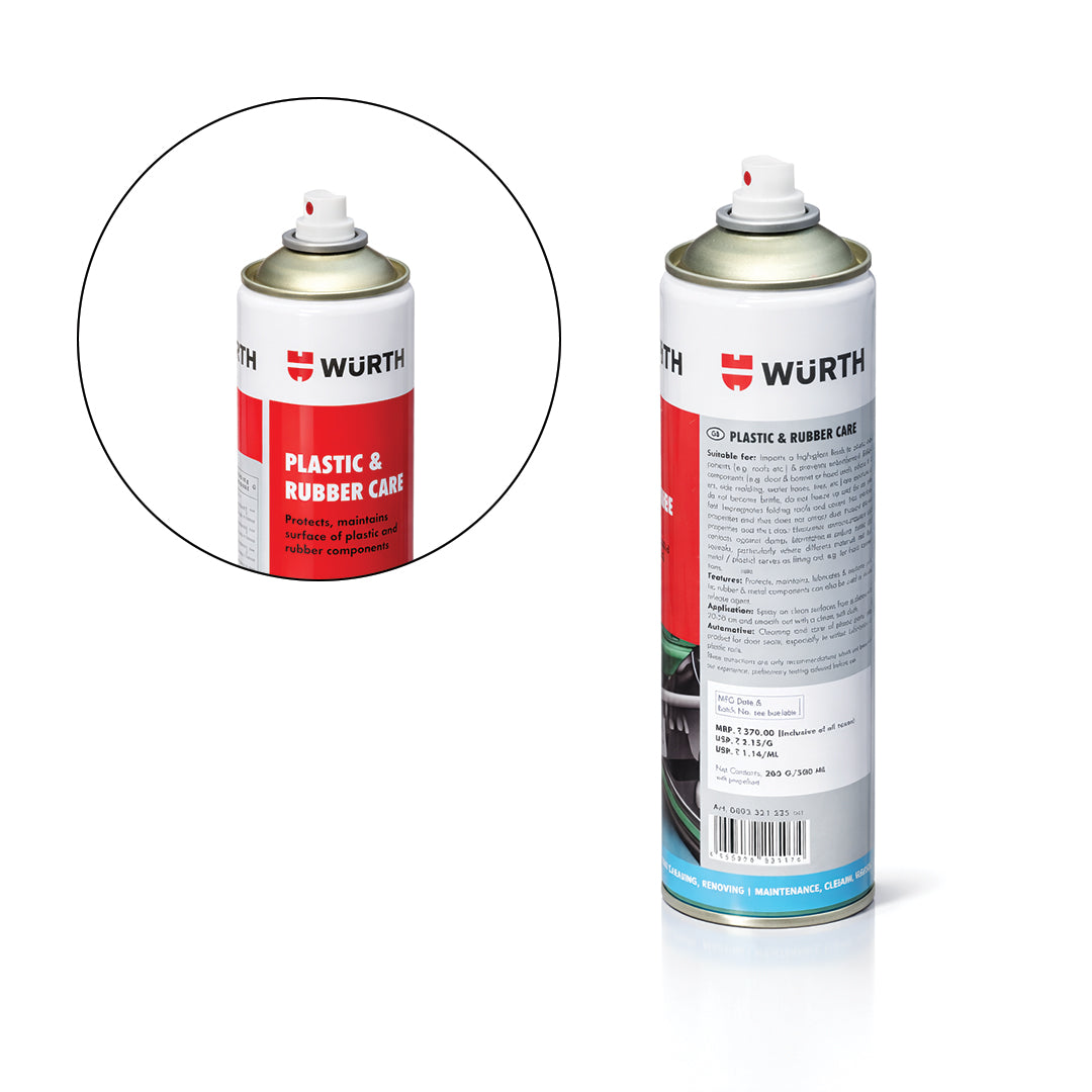 Würth Plastic & Rubber Care Spray – 500 ml | Protects, Restores & Lubricates Plastic, Rubber & Metal Parts