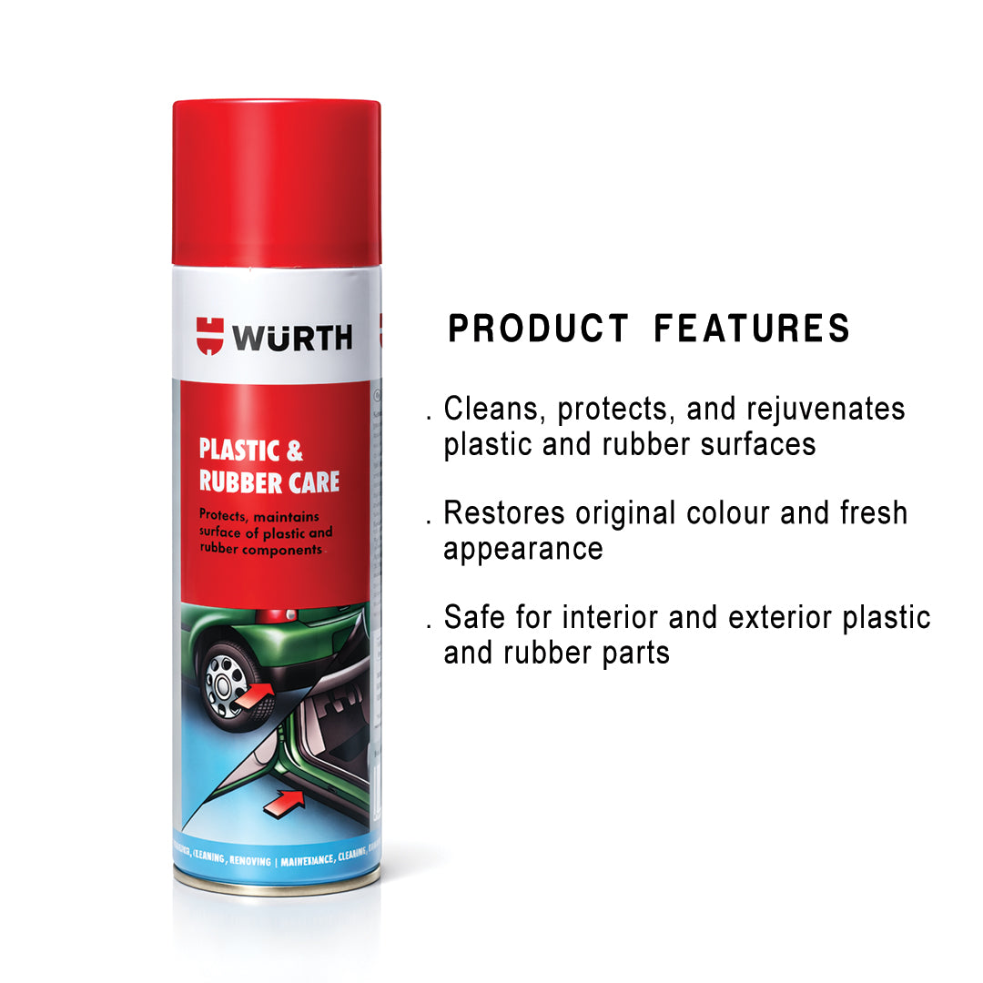 Würth Plastic & Rubber Care Spray – 500 ml | Protects, Restores & Lubricates Plastic, Rubber & Metal Parts