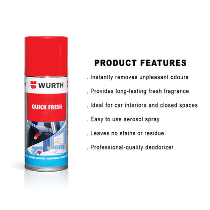 Würth Quick Fresh Odour Eliminator Spray – 150 ml | Interior Disinfectant & Air Freshener