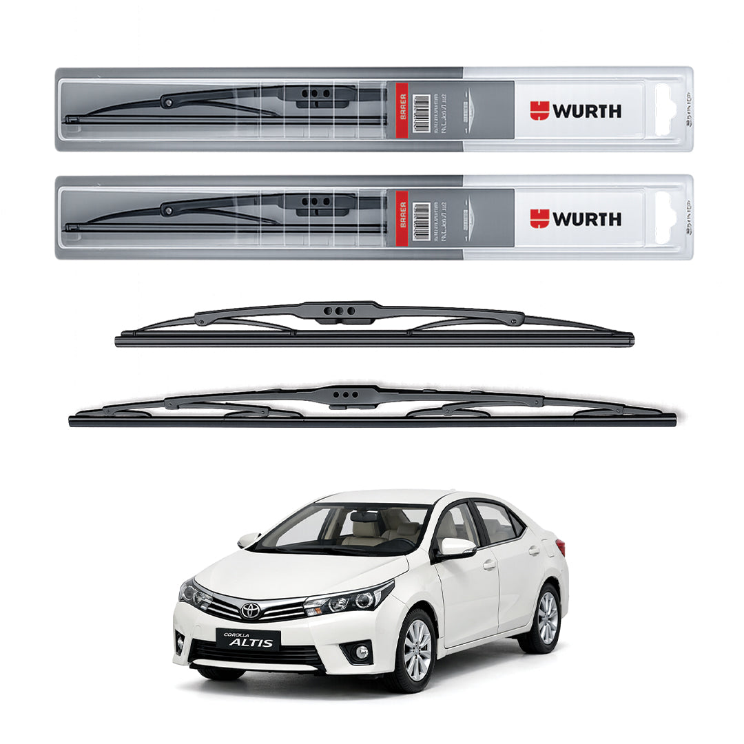 Wurth Metal Wiper Blades for Toyota Corolla Altis – 24” Driver + 16” Passenger (Set of 2) | All-Weather Premium Quality